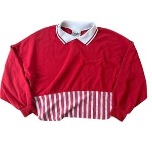 Vintage 80s Carlton Red Striped Sweatshirt Made in USA Sailor Circus Style L
